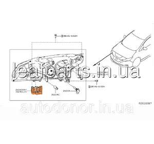 Кріплення лівої передньої фари Nissan Leaf ZE1 (18-) 26092-5SK0A Кріплення лівої передньої фари Nissan Leaf ZE1 (18-) 26092-5SK0A